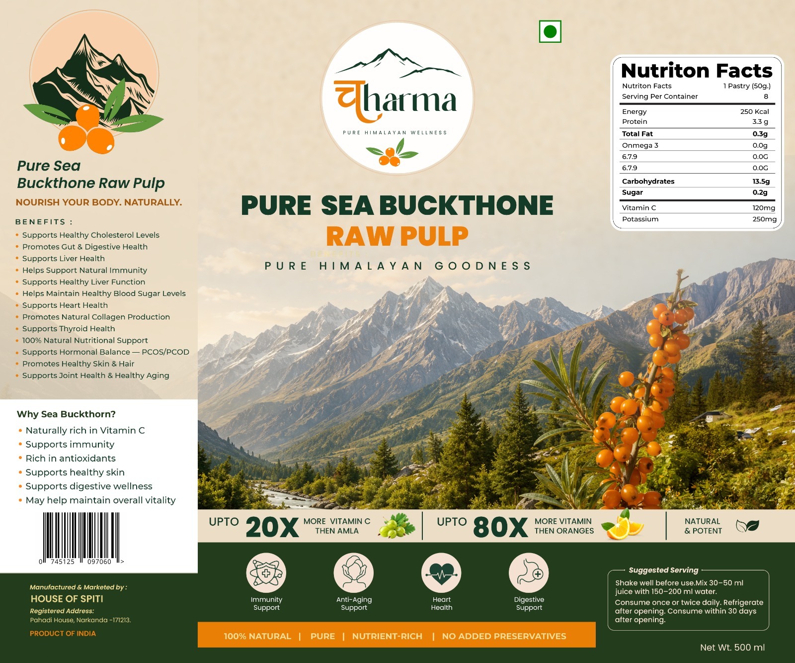 Chharmaa Pure Sea Buckthorn Raw Pulp packaging